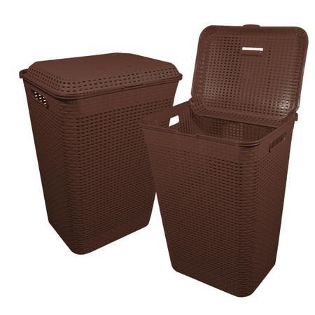 Cesto P/ Roupa Suja Retangular 72 Lts Rattan C/ Tampa MArrom - Aja Imagem de Cesto P/ Roupa Suja Retangular 72 Lts Rattan C/ Tampa MArrom