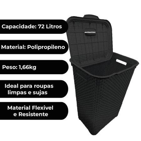 Imagem de Cesto P/ Roupa Suja Retangular 72 Lts Rattan C/ Tampa Preto