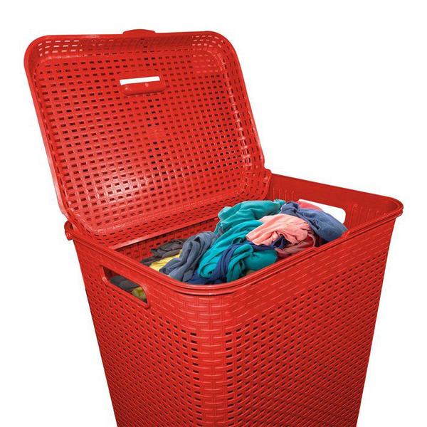 Imagem de Cesto P/Roupa Suja Retangular 72 Lts Rattan C/Tampa Vermelho