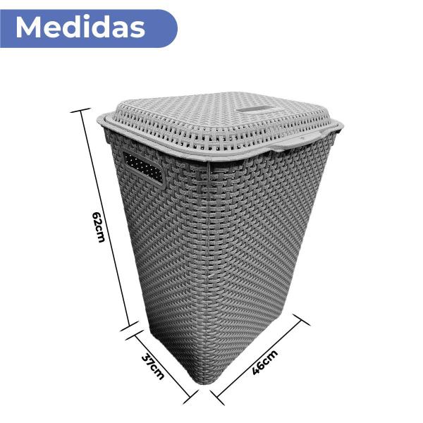 Imagem de Cesto Para Lavanderia De Roupas Sujas 72 Lts C/ Tampa Rattan - CINZA