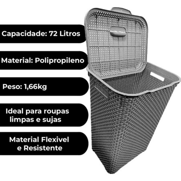 Imagem de Cesto Para Roupa 72 Litros Lavanderia Organizador  Rattan Resistente