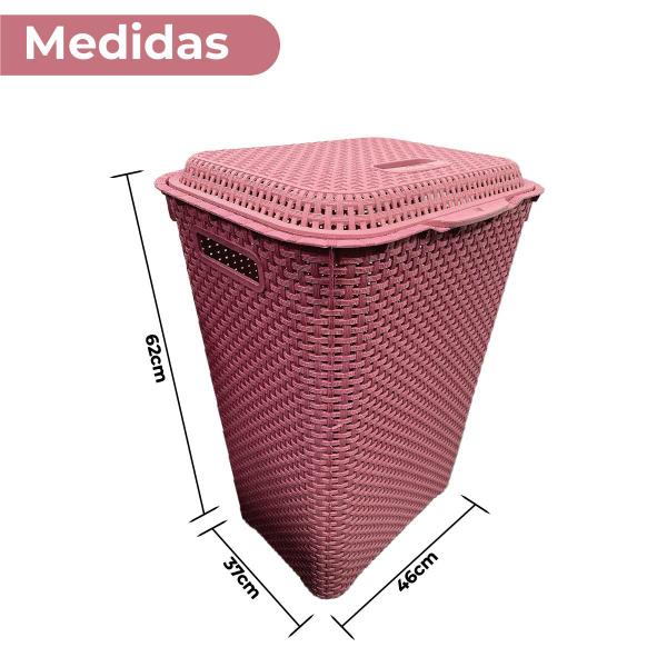 Imagem de Cesto Para Roupa Suja Retangular 72 Litros Com Tampa Rattan - ROSÊ