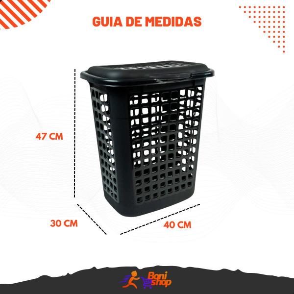 Imagem de Cesto para roupas com tampa 30l preto multiuso lavanderia 