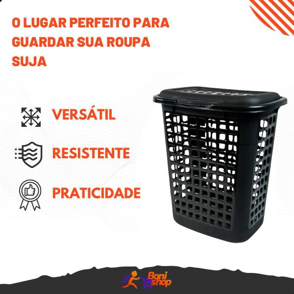 Imagem de Cesto para roupas com tampa 30l preto multiuso lavanderia 