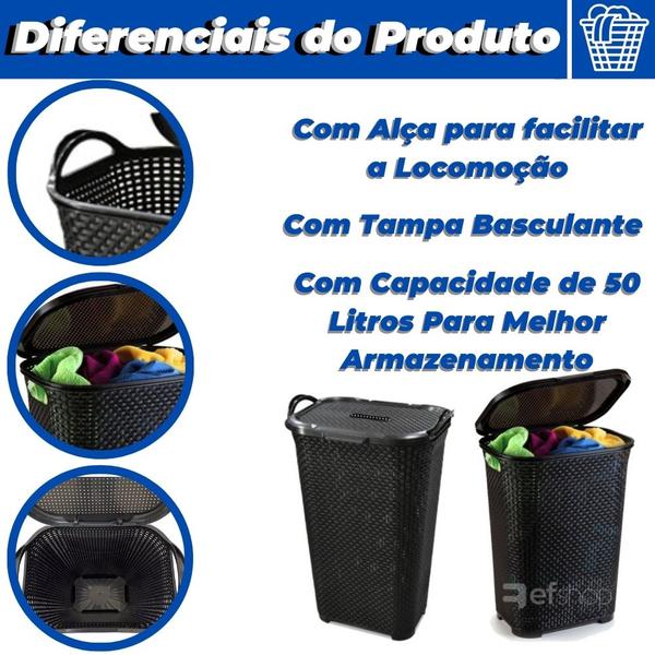 Imagem de Cesto Para Roupas Roupeiro Organizador Rattan Vime 50 Litros - Arqplast