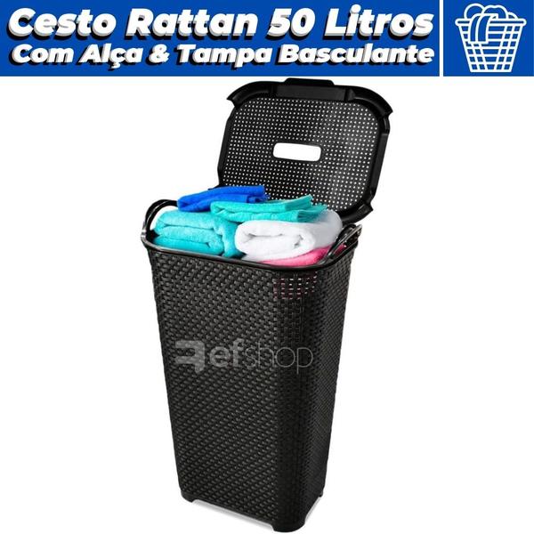 Cesto Para Roupas Roupeiro Organizador Rattan Vime 50 Litros - Arqplast Imagem de Cesto Para Roupas Roupeiro Organizador Rattan Vime 50 Litros - Arqplast