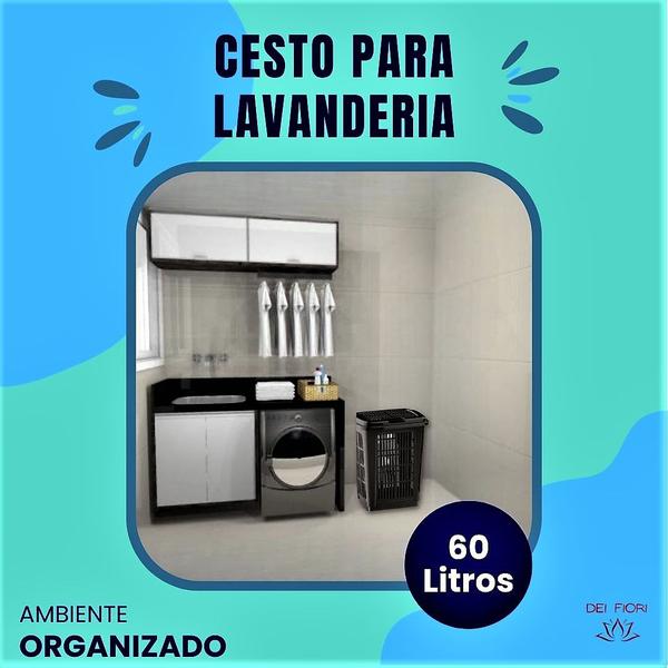 Imagem de Cesto Para Roupas Telado Com Tampa Multiuso 60 Litros Preto