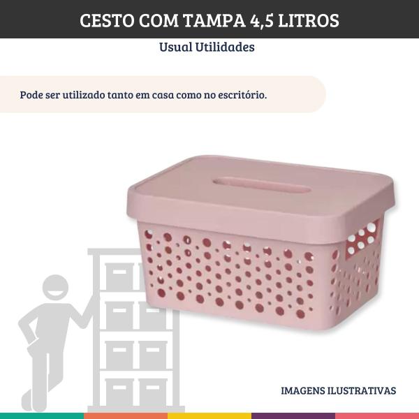 Imagem de Cesto Rose 4,5 Litros Com Tampa Caixa Organizadora Usual