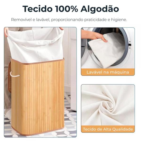 Imagem de Cesto Roupa Roupeiro Organizador Bambu 40X30X60Cm 72L Sk0227