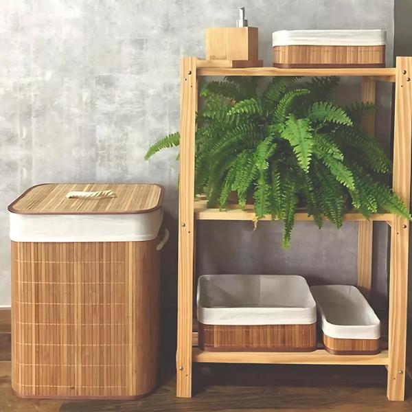 Imagem de Cesto Roupa Roupeiro Organizador Bambu 40X30X60Cm 72L Sk0227