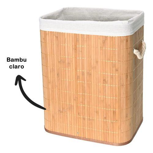 Imagem de Cesto Roupa Suja Grande Duplo Retangular Bambu Com Tampa