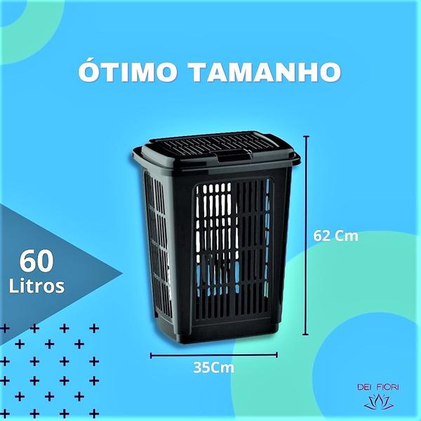 Imagem de Cesto Roupa Suja Limpa Organizador Preto Multiuso 60 Litros