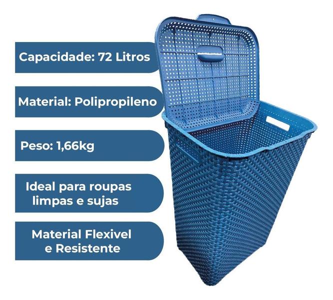 Imagem de Cesto Roupa Suja Retangular 72 Lts Rattan Com Tampa ul