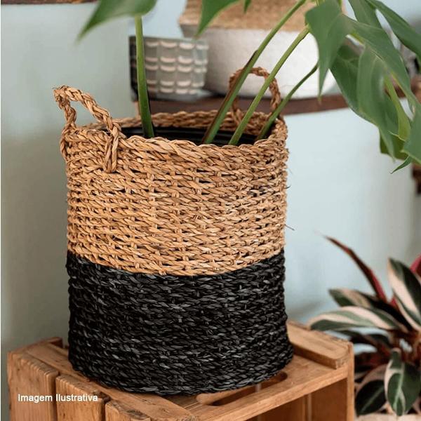 Imagem de Cesto Seagrass Redondo Balki Black Com Alça 35X35cm - Yoi