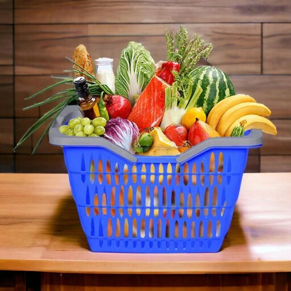 Cesto Supermercado Organizador 12 Litros Reforçado Compras Empilhável Cestinha Multiuso - Usual Utilidades Imagem de Cesto Supermercado Organizador 12 Litros Reforçado Compras Empilhável Cestinha Multiuso