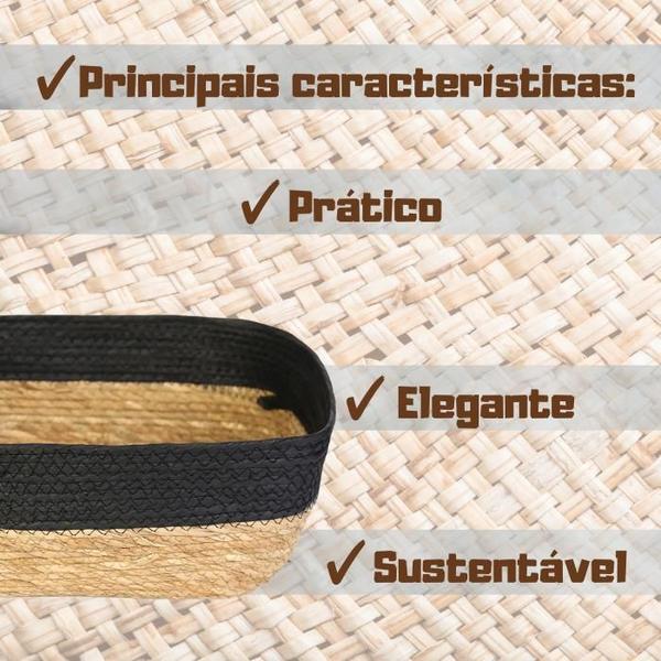 Imagem de Cesto Trançado De Fibra Natural 35x28x13 Cm Preto E Palha