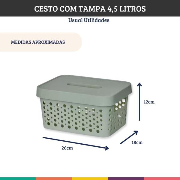 Imagem de Cesto Verde 4,5 Litros Com Tampa Caixa Organizadora Usual