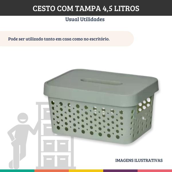 Imagem de Cesto Verde 4,5 Litros Com Tampa Caixa Organizadora Usual