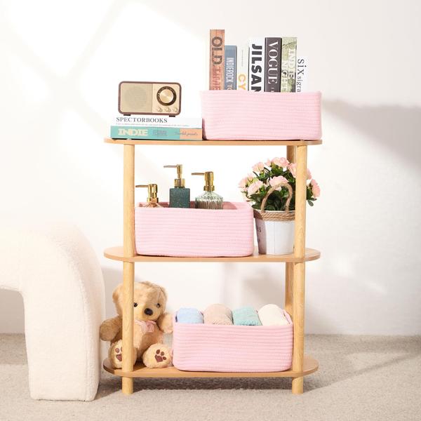 Imagem de Cestos de armazenamento MiniArk Shelf Organizer, 3 pacotes, rosa