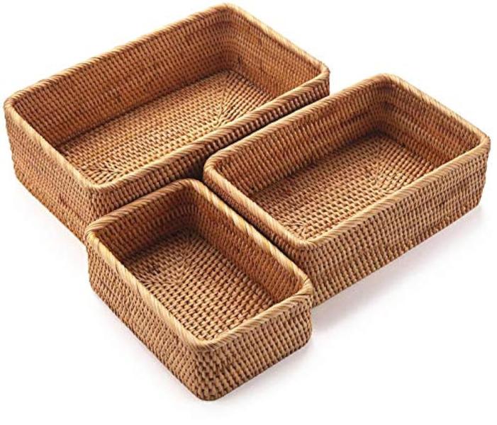 Imagem de Cestos de armazenamento YANGQIHOME Rattan Retangulares Conjunto de 3