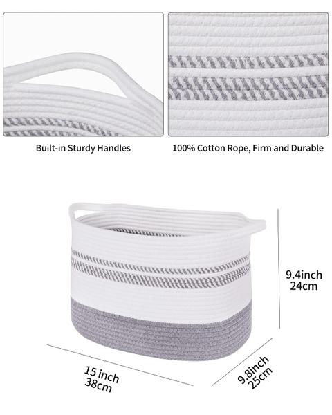 Imagem de Cestos de tecido HONIZER, pacote com 3 cordas de algodão, para armazenamento, cinza