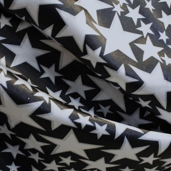 Imagem de Cetim Charmousse Estampado Estrelas Brancas com Fundo Preto