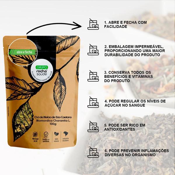 Chá De Melão De São Caetano 100 Natural - 100G - Rocha Saùde Imagem de Chá De Melão De São Caetano 100 Natural - 100G