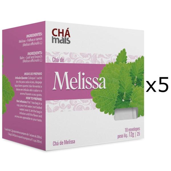 Chá de Melissa Kit com 5 Caixas de 10 Sachês cada - Chá Mais Imagem de Chá de Melissa Kit com 5 Caixas de 10 Sachês cada