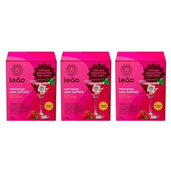 Chá Gelado Drink Leão Embalado Individual Morango Kit 3 Imagem de Chá Gelado Drink Leão Embalado Individual Morango Kit 3