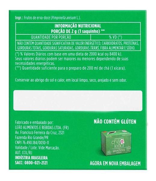 Chá Leão Erva-Doce Em Sachê 20 G 10 U Kit 5 - Leão Alimentos Imagem de Chá Leão Erva-Doce Em Sachê 20 G 10 U Kit 5