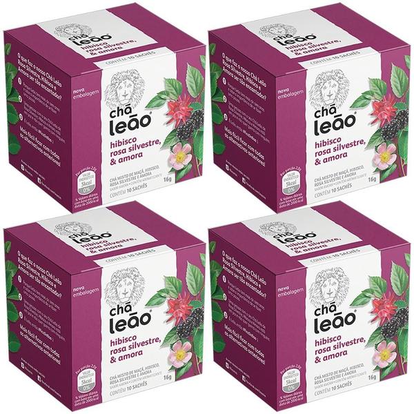 Imagem de Chá Leão Hibisco Sabor Rosa Silvestre E Amora 16G - 4 Caixas