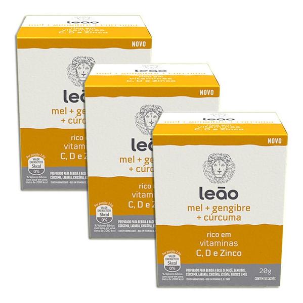 Chá Leão Mel Gengibre E Curcuma Kit 3 Imagem de Chá Leão Mel Gengibre E Curcuma Kit 3