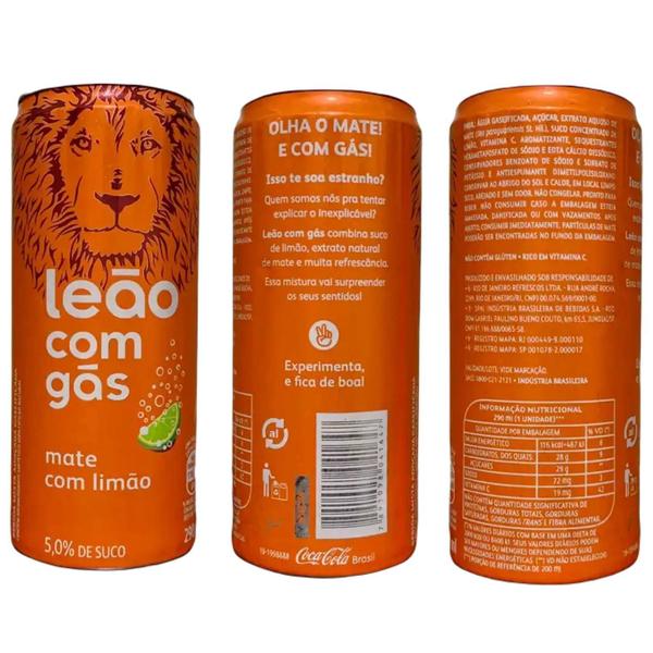 Imagem de Chá Pronto Leão Mate Com Limão Com Gás 290Ml (6 Latas)