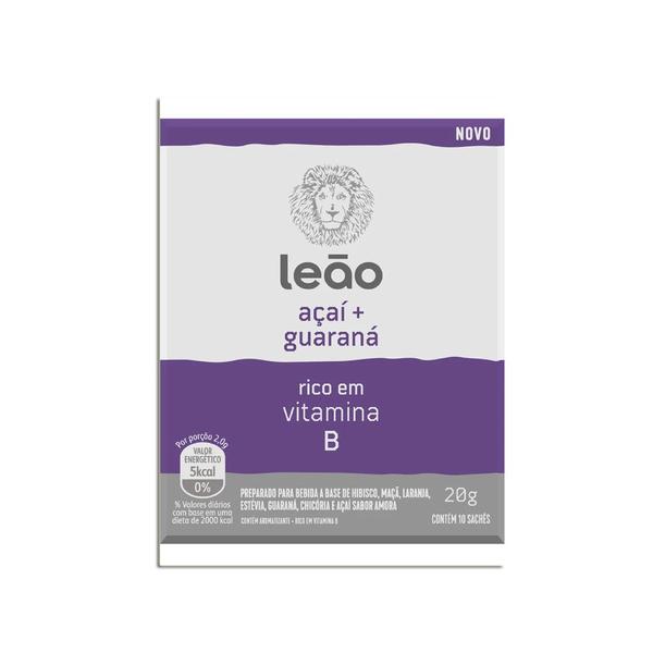 Chá Vitamínico Açaí E Guaraná 10 Sachês - leão alimentos Imagem de Chá Vitamínico Açaí E Guaraná 10 Sachês