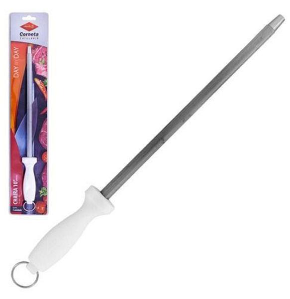 Imagem de Chaira De Inox Cabo Plastico Branco 10'' Na Cartela - Corneta Cutelaria Western