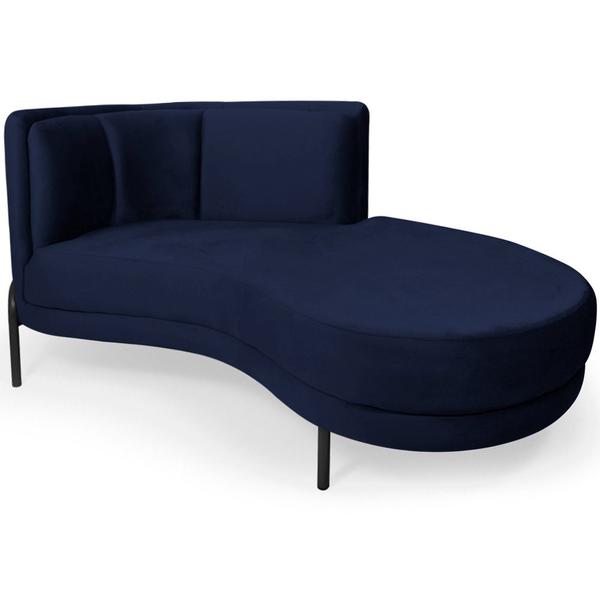 Imagem de Chaise Direito Sala de Estar Penélope Base Preto Veludo Azul Marinho - Nexta Casa