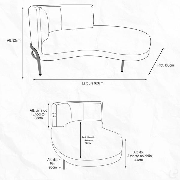 Imagem de Chaise Direito Sala de Estar Penélope Base Preto Veludo Bege Escuro - Nexta Casa