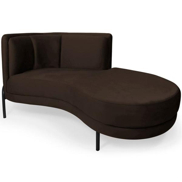 Imagem de Chaise Direito Sala de Estar Penélope Base Preto Veludo Marrom Escuro - Nexta Casa