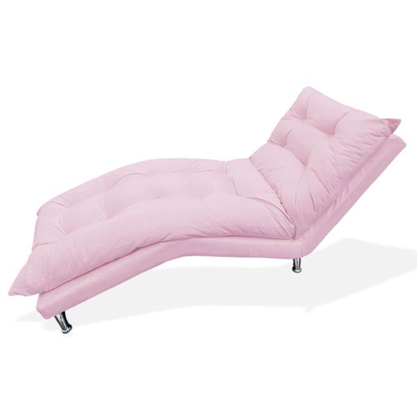 Imagem de Chaise Divã Espreguiçadeira Estofada Salão de Beleza Diva Suede Rosa Bebe - DL Decor