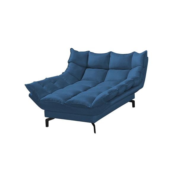 Imagem de Chaise Dois Braços Luxor Pés de Aço Preto 1,13m Veludo Azul Marinho