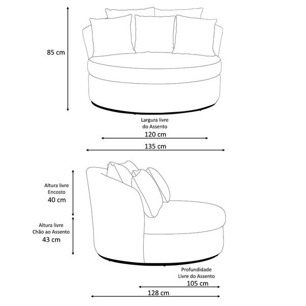 Imagem de Chaise Gaia Redonda Sala de Estar Base Titânio Linho Bege Claro - Nexta Casa Casa