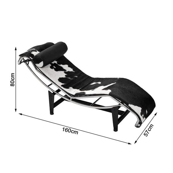 Imagem de Chaise Lc-4 Cromada em Couro Vaquejado Preto e Branco