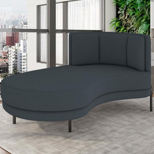 Imagem de Chaise Longue Divã 164cm Braço Direito Logus D06 Bouclê Chumbo - Mpozenato