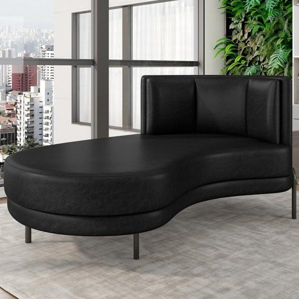 Imagem de Chaise Longue Divã 164cm Braço Direito Logus D06 Sintético Preto - Mpozenato