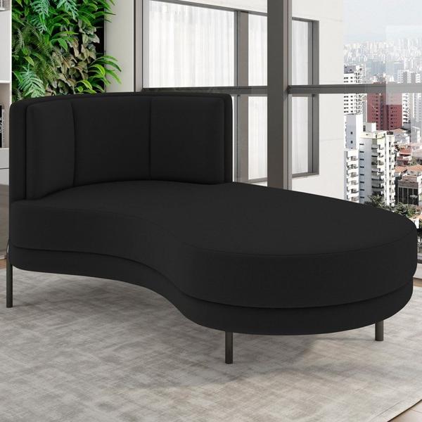 Imagem de Chaise Longue Divã 164cm Braço Esquerdo Logus D06 Veludo Preto - Mpozenato