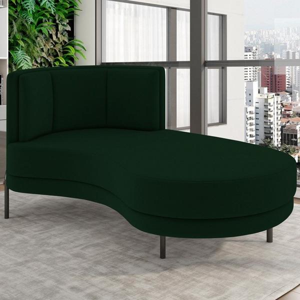 Imagem de Chaise Longue Divã 164cm Braço Esquerdo Logus D06 Veludo Verde - Mpozenato