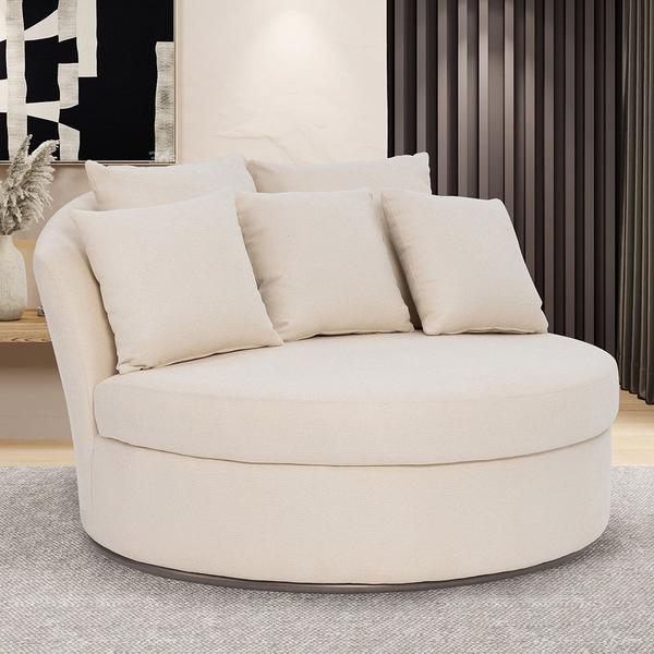 Imagem de Chaise Redondo Living Orgânico Sala Estar Fixa Gávea Titânio C06 Linho Creme C-306 - Lyam