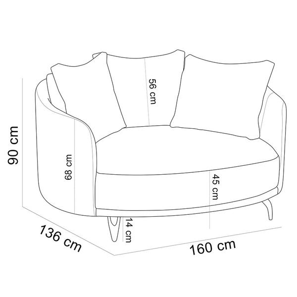 Imagem de Chaise Redondo Living Orgânico Sala Estar Fixo Roy T03 Linho Cru Veludo Terracota - Lyam Decor