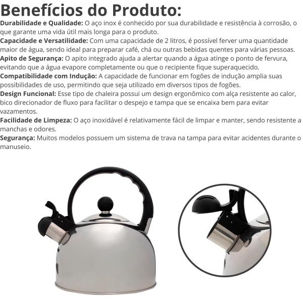 Imagem de Chaleira 2 Litros Aço Inox Com Apito Para Café Chá Indução