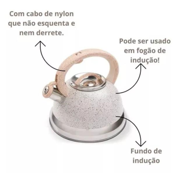 Imagem de  Chaleira 2,7 Litros  Aço Inox com Apito Fogão Indução Roma Vanilla Brinox Ref.4875/110